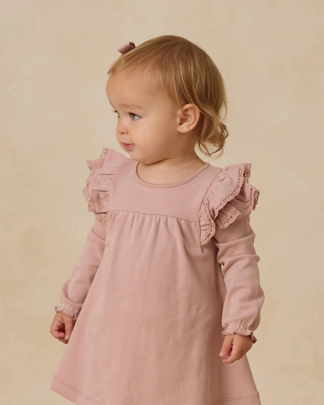 Quincy Mae Baby Long Sleeve Flutter Dress - Rose