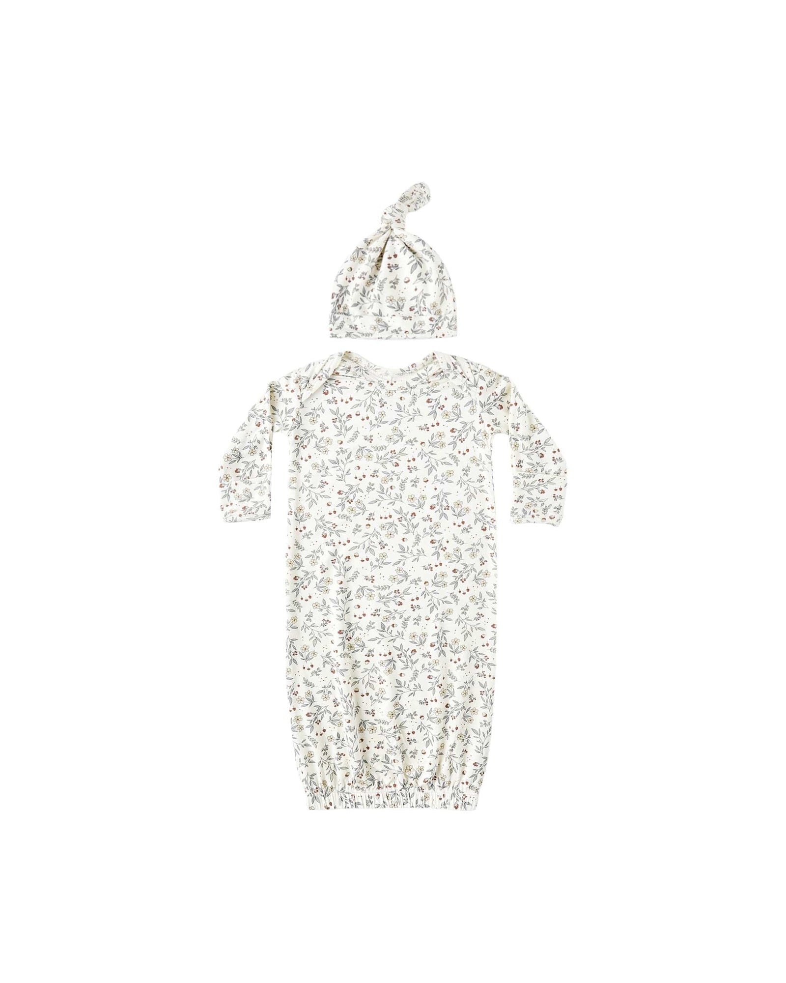 Quincy Mae Baby One Size Bamboo Baby Gown + Hat Set - Woodland