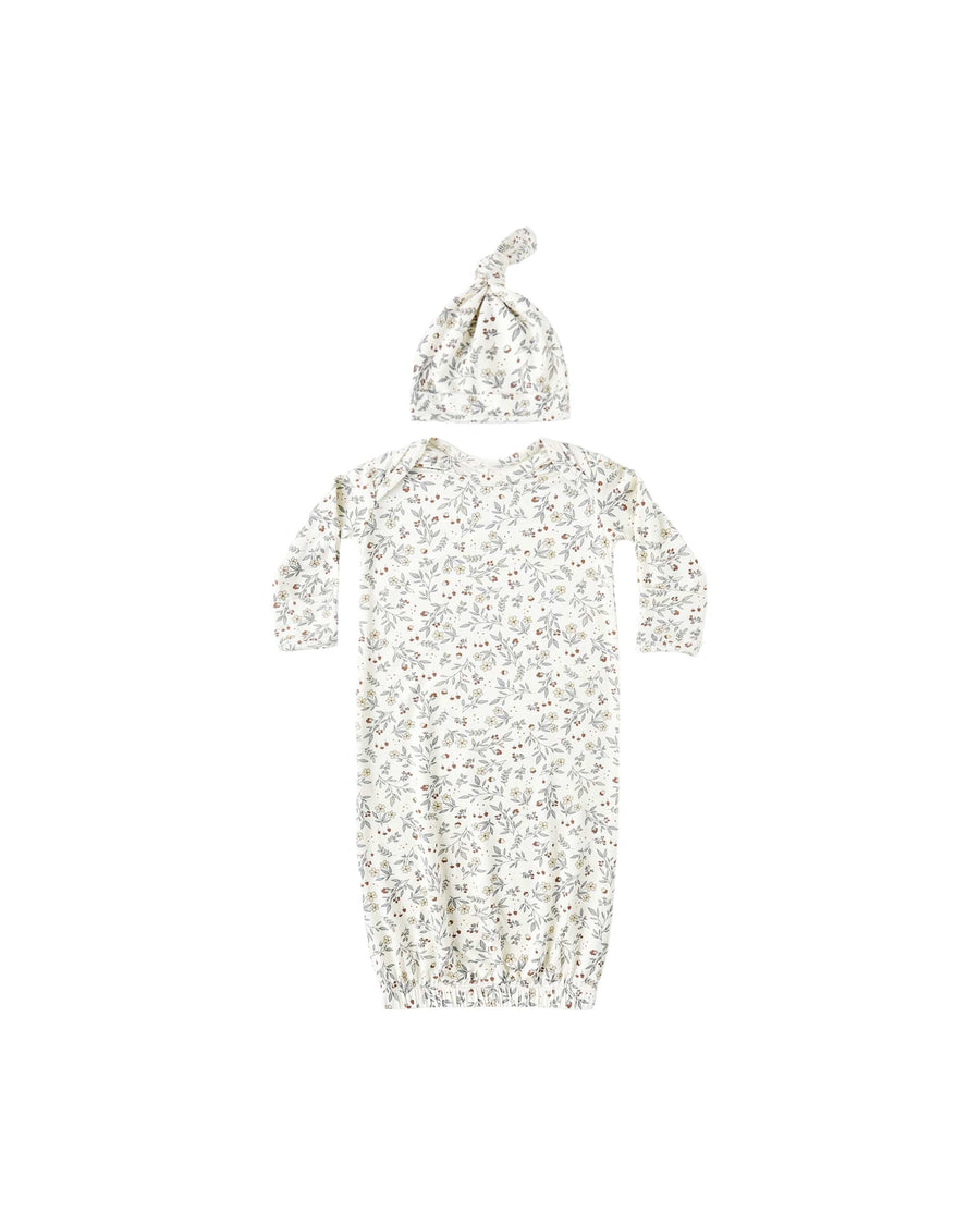 Quincy Mae Baby One Size Bamboo Baby Gown + Hat Set - Woodland