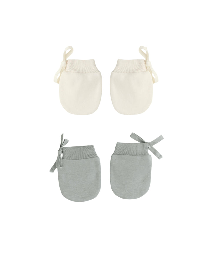 Quincy Mae Baby One Size No Scratch Mittens, Set Of 2 - Steel Blue, Natural