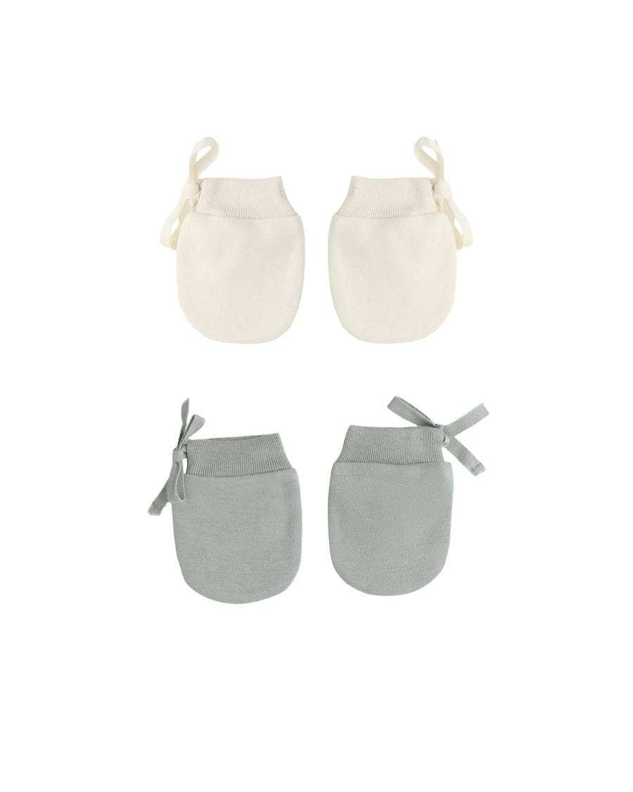 Quincy Mae Baby One Size No Scratch Mittens, Set Of 2 - Steel Blue, Natural