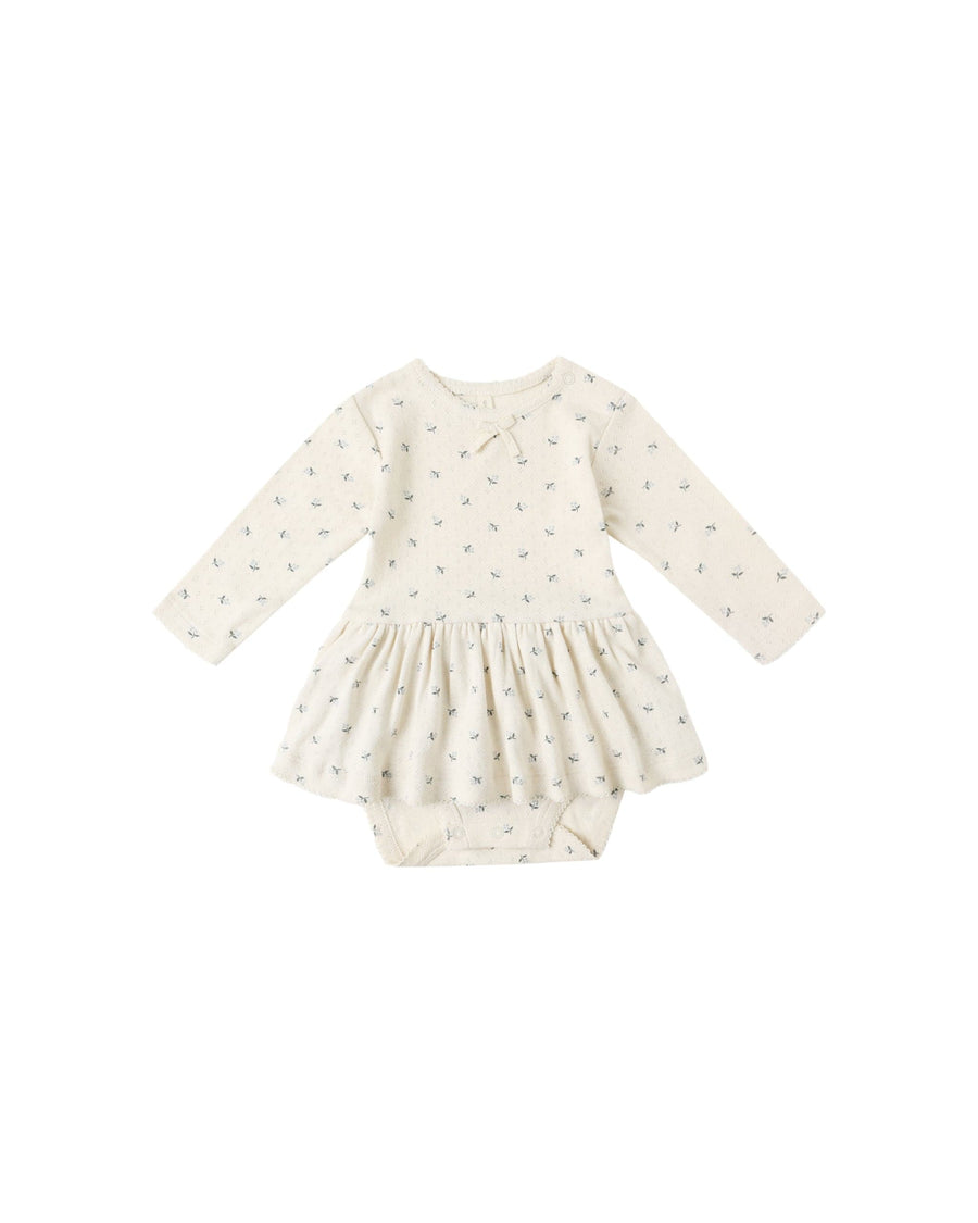 Quincy Mae Baby Pointelle Skirted Bodysuit - Blue Ditsy