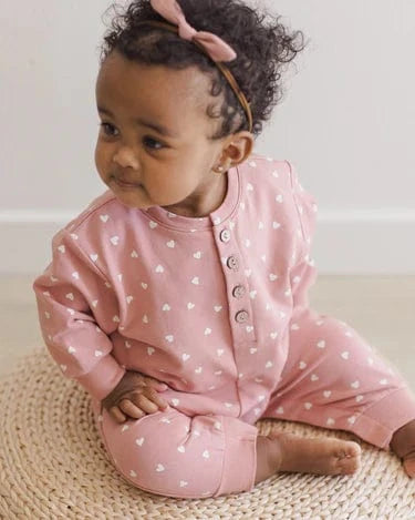 Quincy Mae Baby Relaxed Jumpsuit - Lipstick Hearts