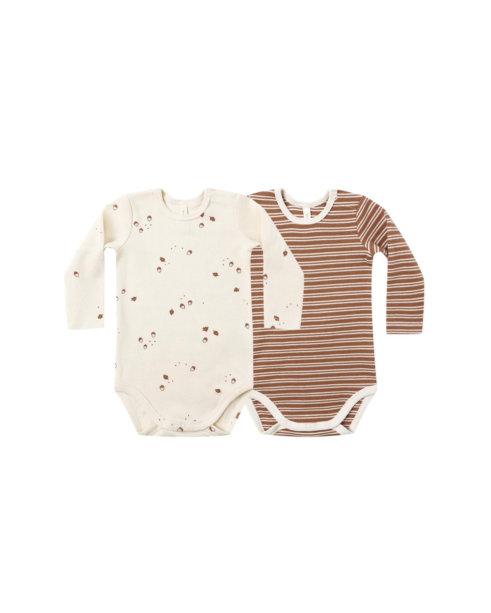 Quincy Mae Baby Ribbed Bodysuit, 2 Pack - Cedar Micro Stripe, Acorns