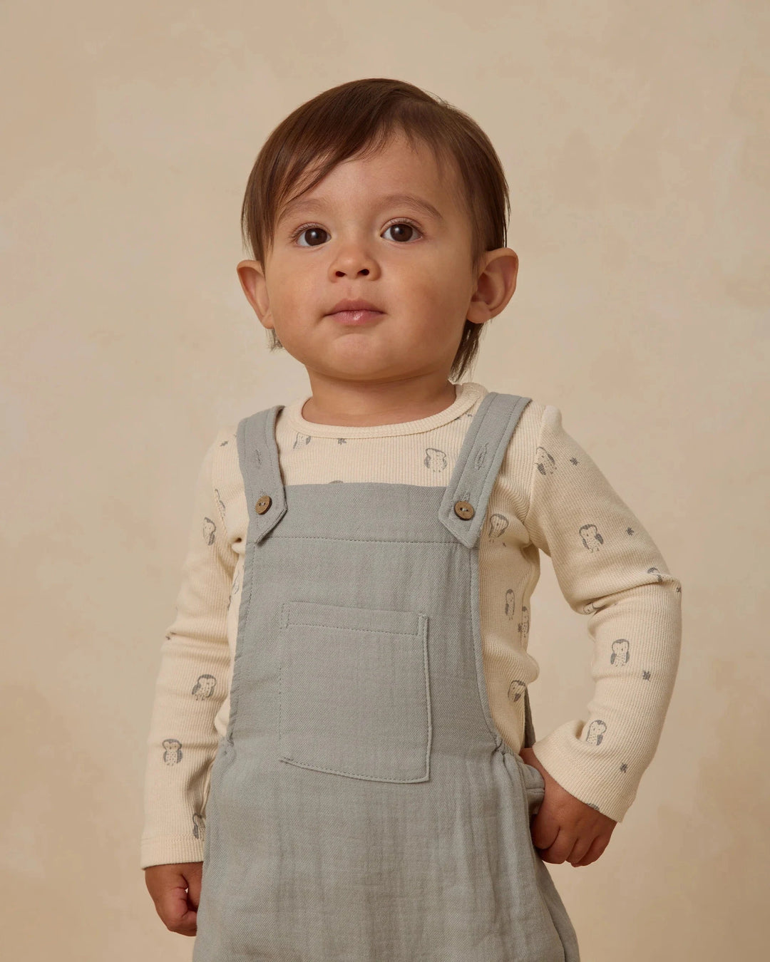 Quincy Mae Baby Ribbed Bodysuit, 2 Pack - Steel Blue Micro Stripe, Owls