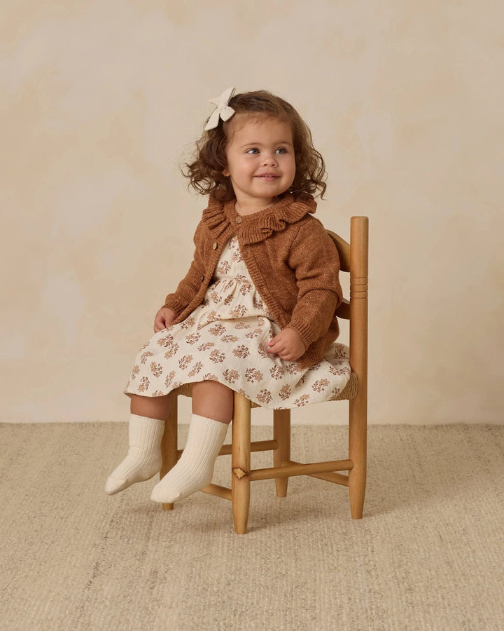 Quincy Mae Baby Ruffle Collar Cardigan - Heathered Cedar