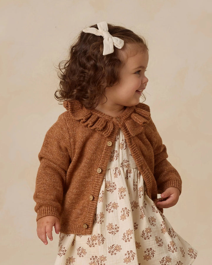 Quincy Mae Baby Ruffle Collar Cardigan - Heathered Cedar