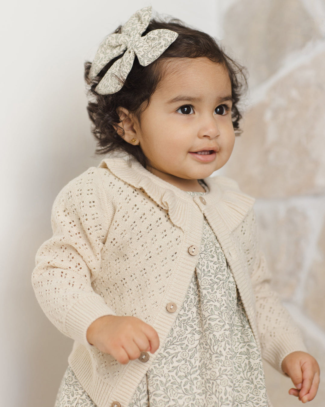 Quincy Mae Baby Ruffle Collar Cardigan - Natural