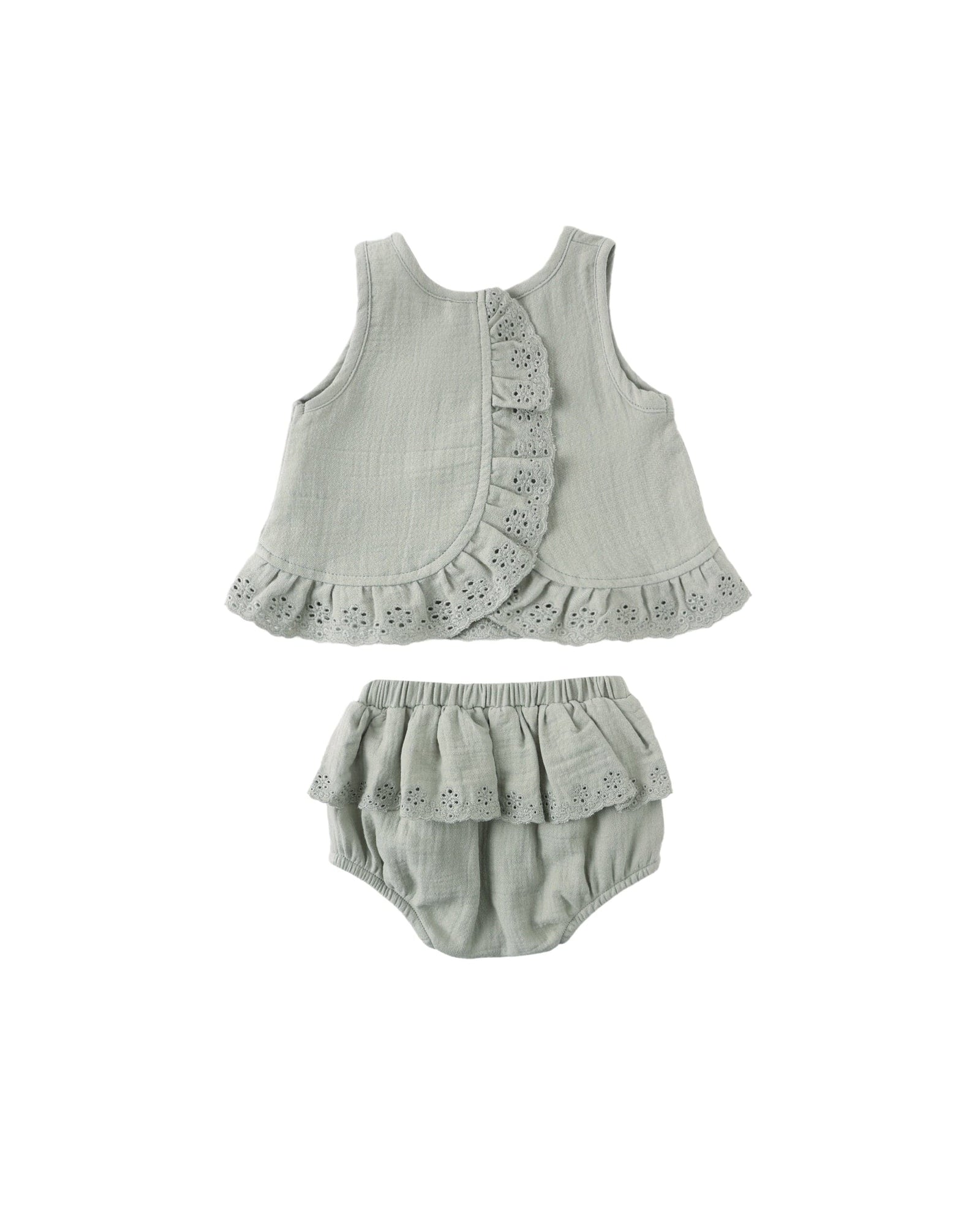 Quincy Mae Baby Ruffled Tulip Top + Bloomer Set Sage