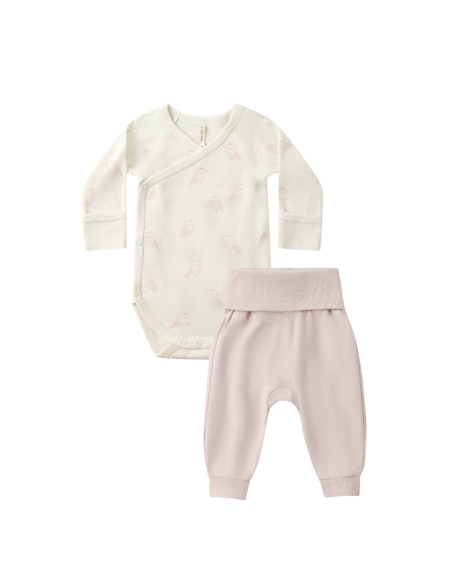 Quincy Mae Baby Side Snap Bodysuit + Pant Set - Snow Owls
