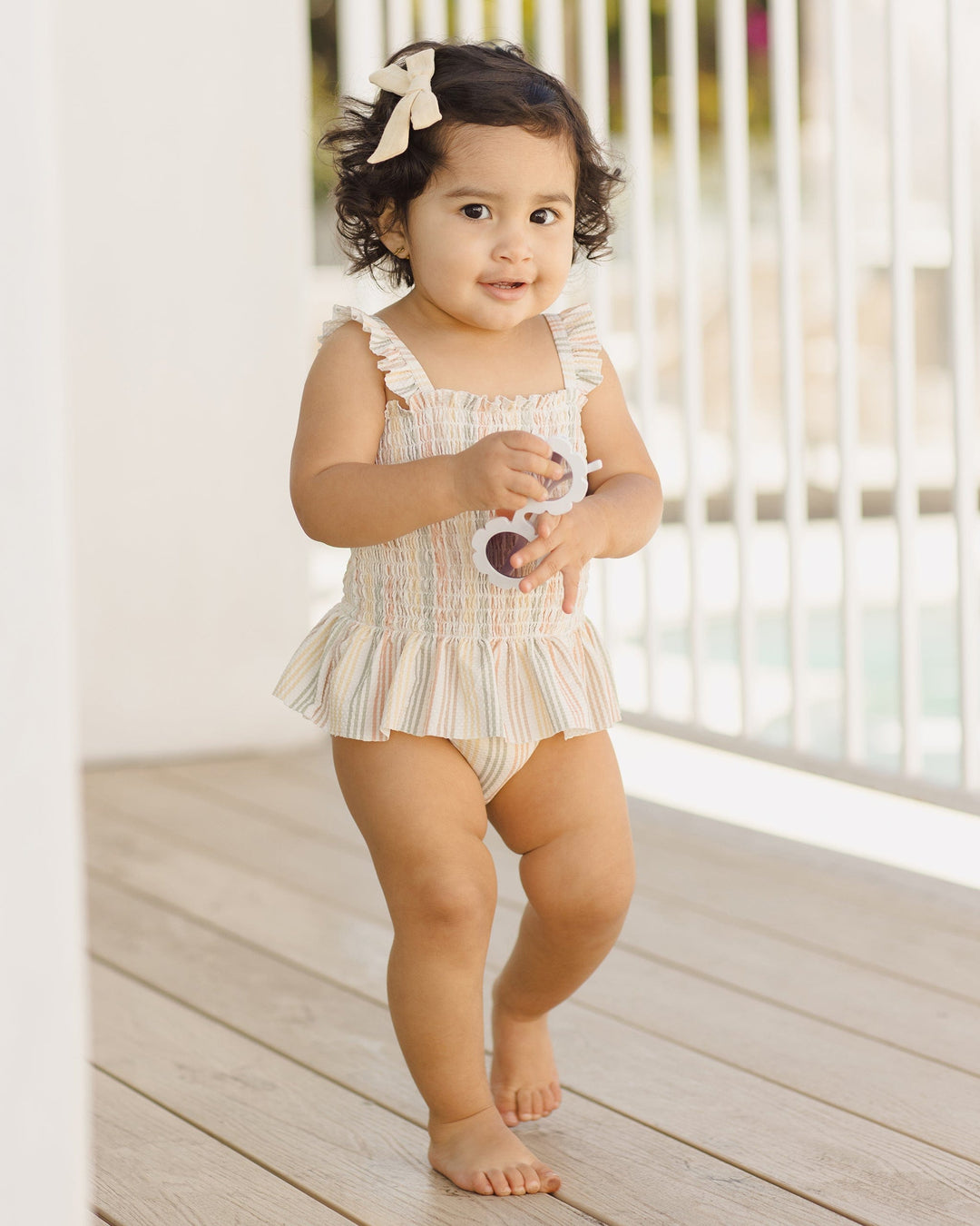 Quincy Mae Baby Smocked One-piece Swimsuit - Multi Stripe