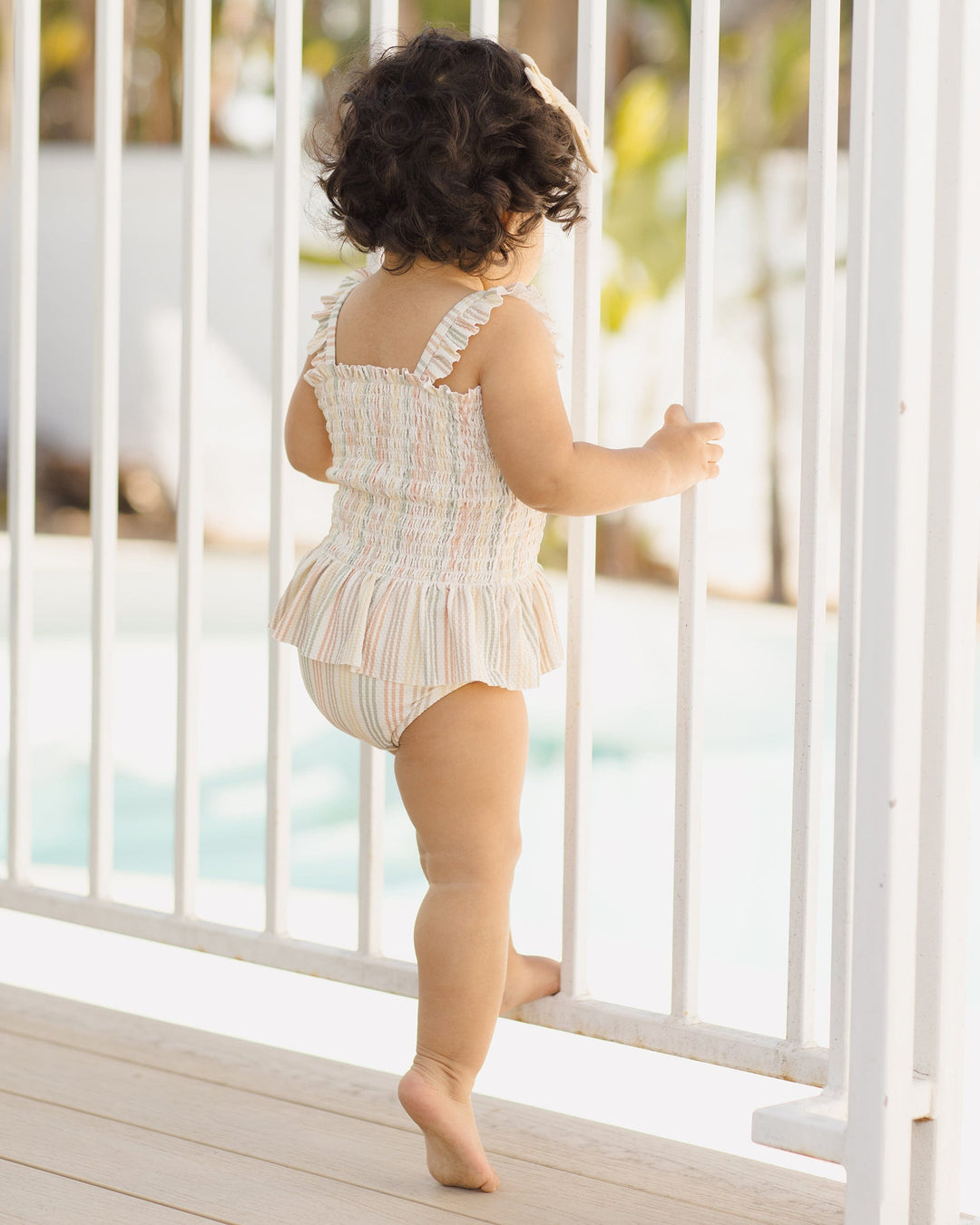 Quincy Mae Baby Smocked One-piece Swimsuit - Multi Stripe