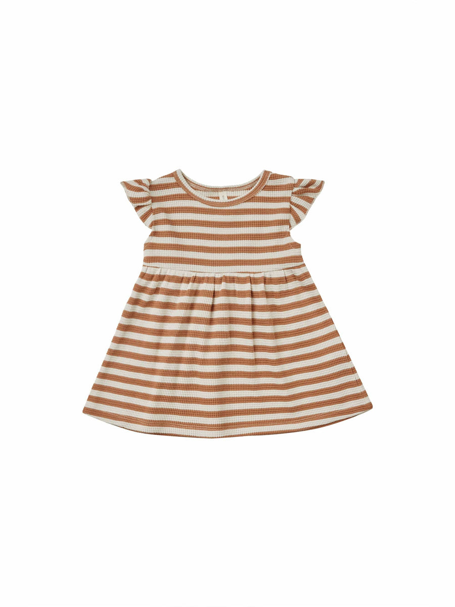 Quincy Mae Baby & Toddler Dresses 0-3m Flutter Sleeve Dress - Clay Stripe