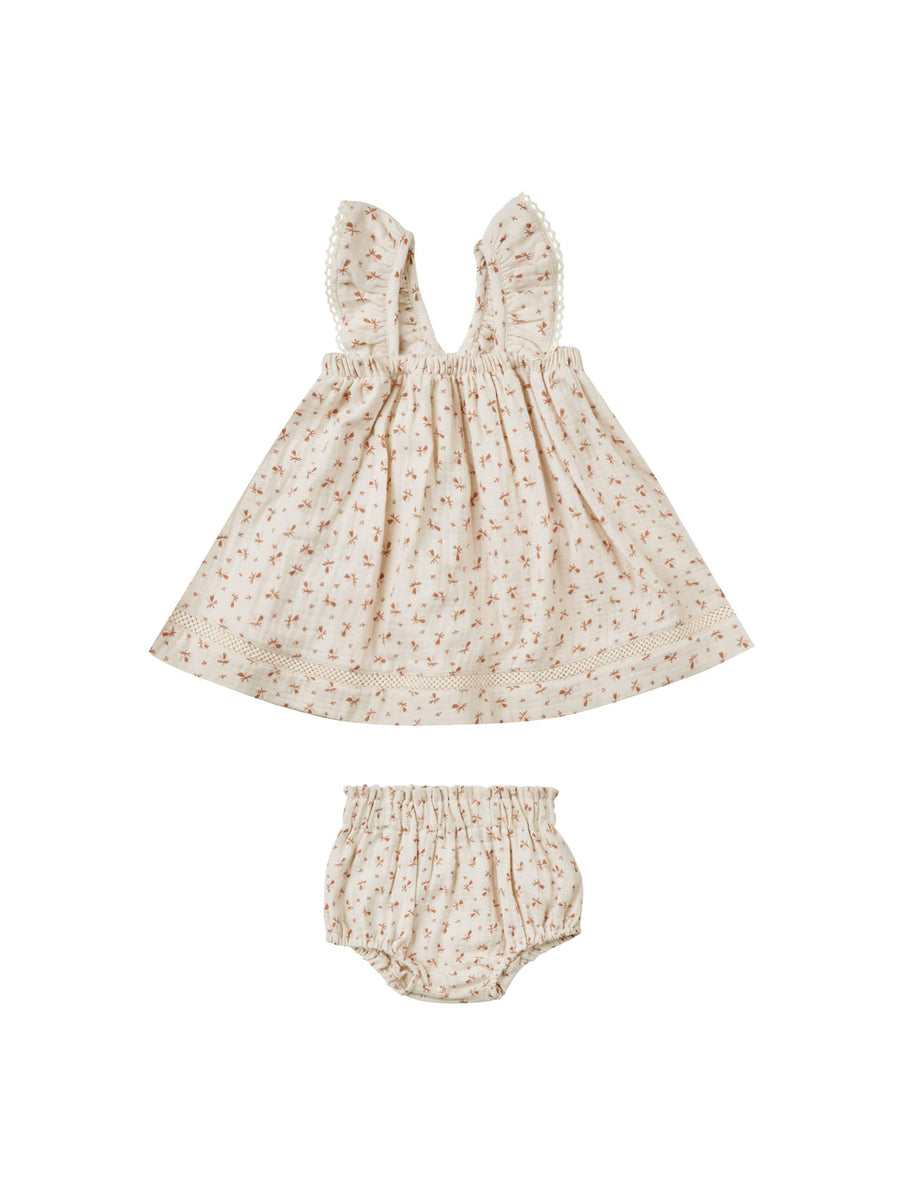 Quincy Mae Baby & Toddler Dresses 0-3m Ruffle Tank Dress and Bloomer Set - Clay Ditsy