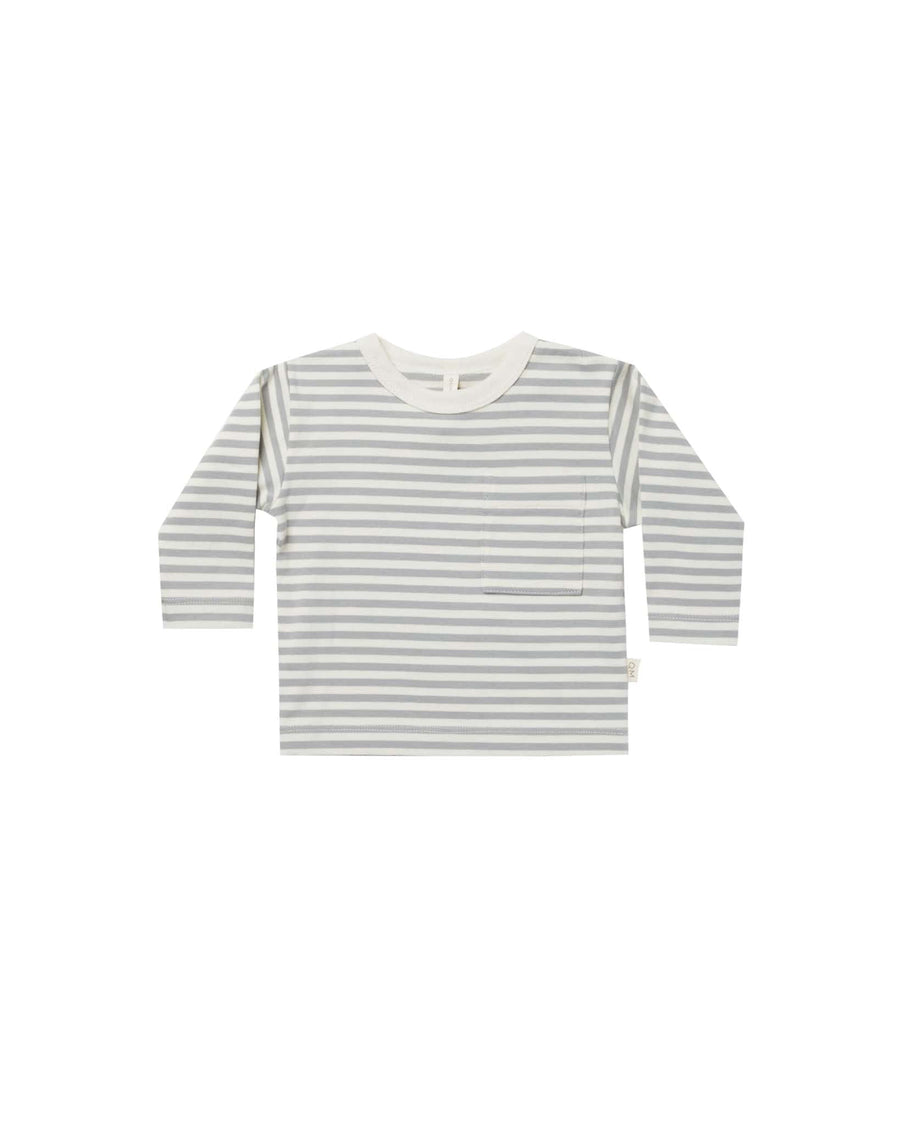 Quincy Mae Baby & Toddler Tops Long Sleeve Pocket Tee - Dusty Blue Stripe