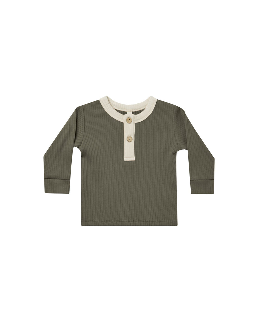 Quincy Mae Baby & Toddler Tops Ribbed Long Sleeve Henley - Forest