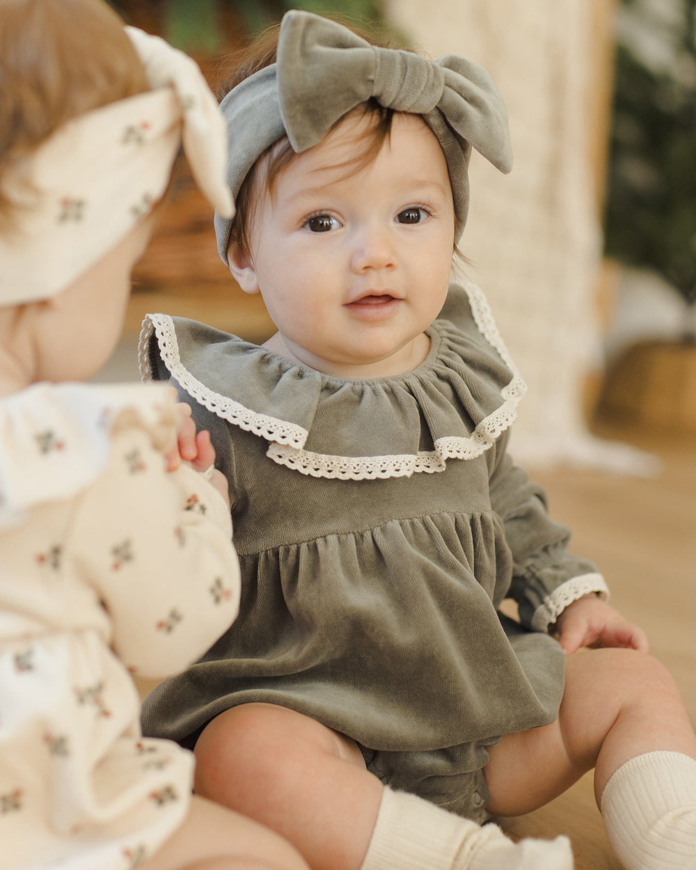 Quincy Mae Baby Velour Bow Headband - Forest