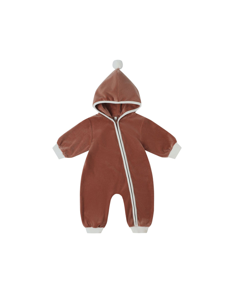 Quincy Mae Baby Velour Zip Jumpsuit - Cranberry