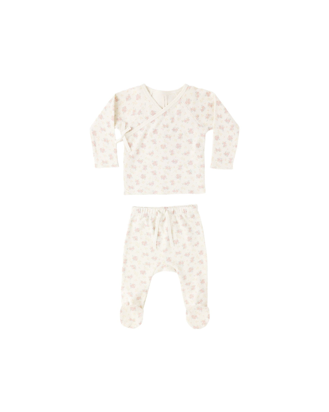 Quincy Mae Baby Wrap Top + Footed Pant Set Flower Field
