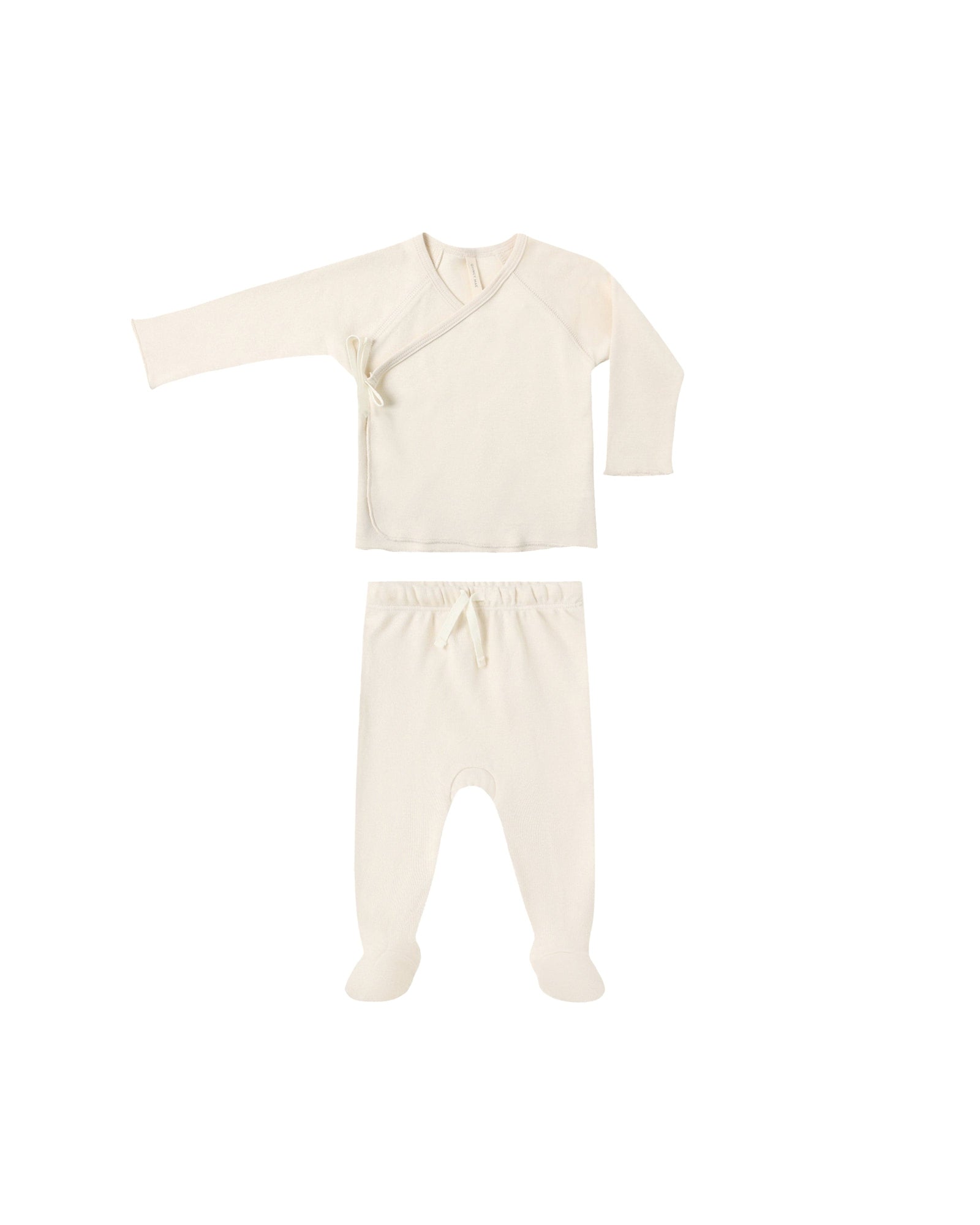 Quincy Mae Baby Wrap Top + Footed Pant Set - Natural