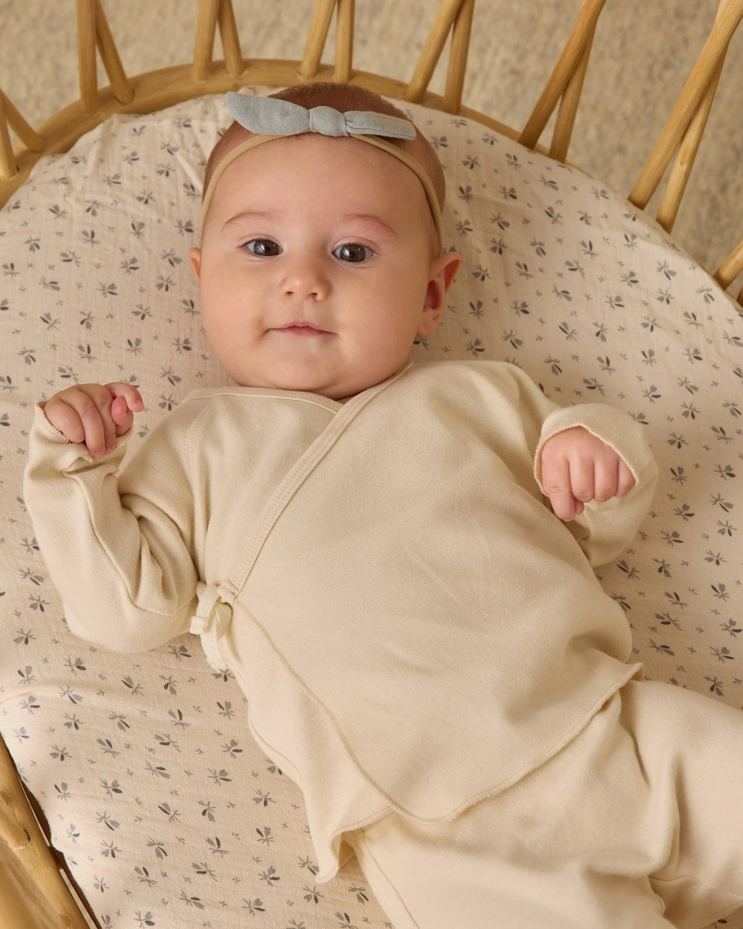 Quincy Mae Baby Wrap Top + Footed Pant Set - Natural