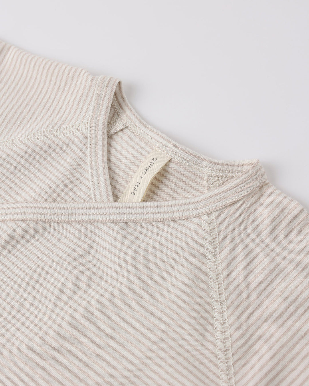 Quincy Mae Baby Wrap Top + Footed Pant Set || Oat Micro Stripe