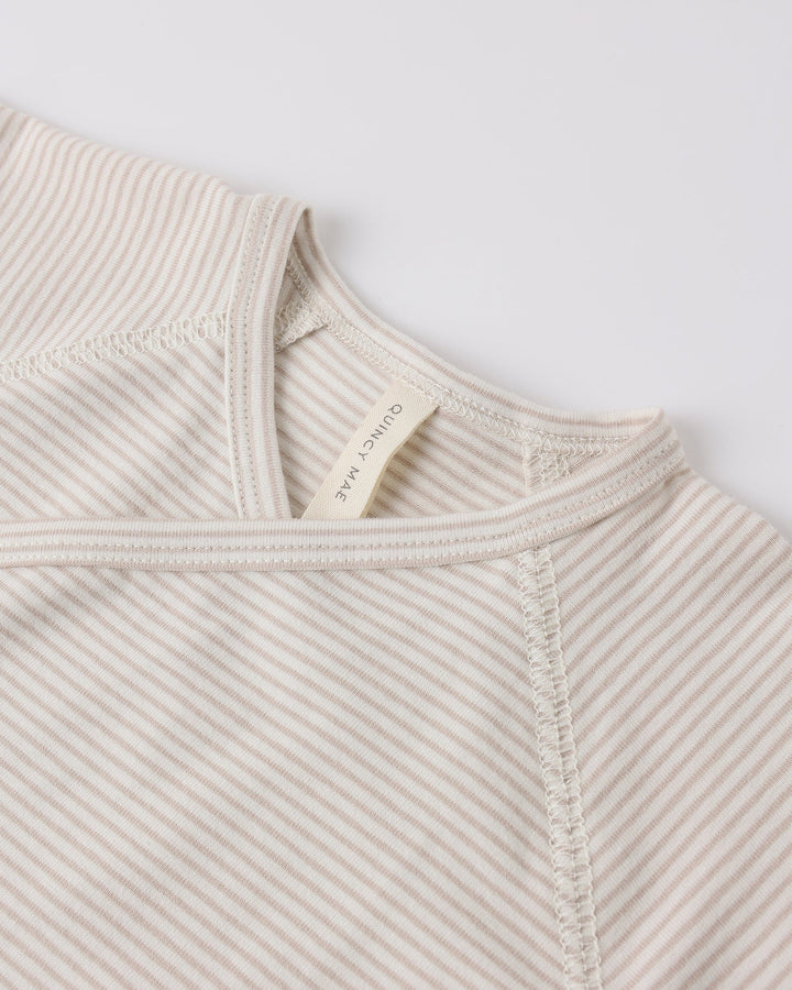 Quincy Mae Baby Wrap Top + Footed Pant Set || Oat Micro Stripe