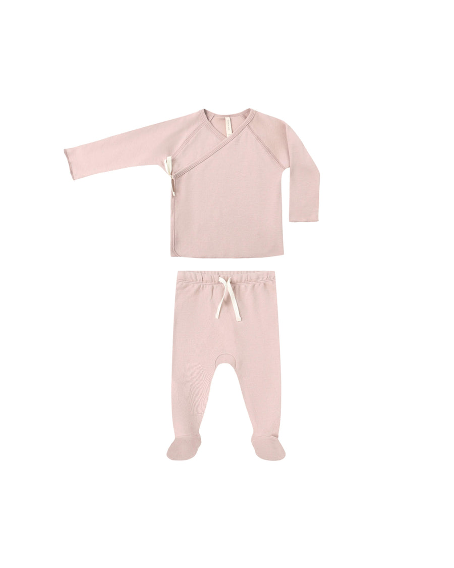 Quincy Mae Baby Wrap Top + Footed Pant Set - Rose