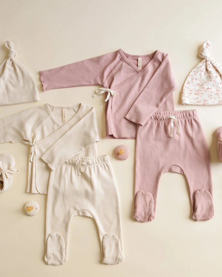 Quincy Mae Baby Wrap Top + Footed Pant Set - Rose