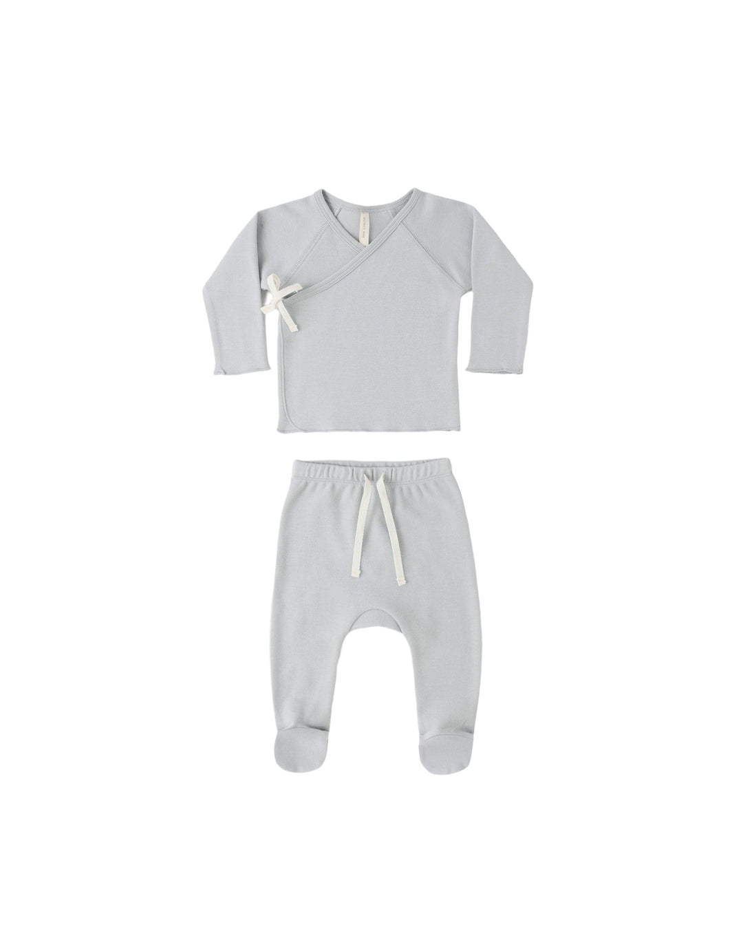 Quincy Mae Baby Wrap Top + Footed Pant Set || Sky