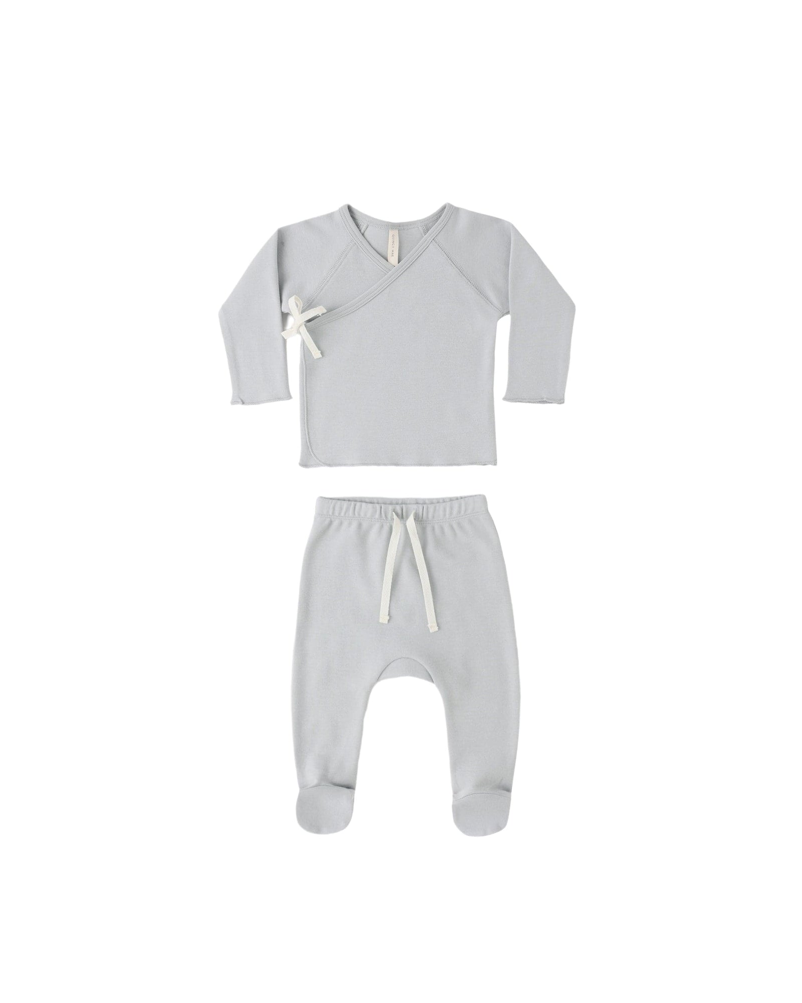 Quincy Mae Baby Wrap Top + Footed Pant Set || Sky