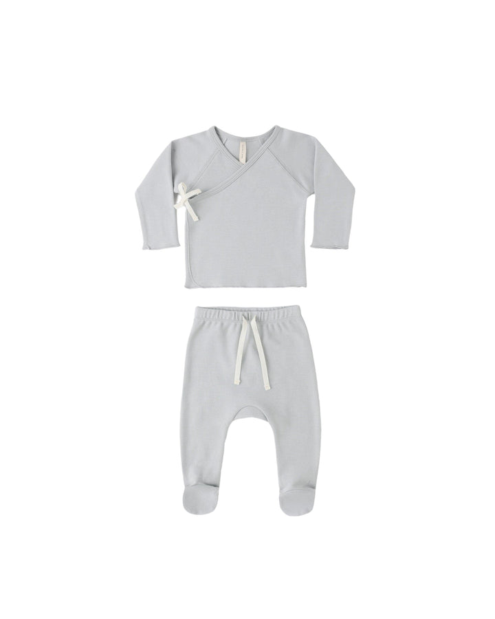 Quincy Mae Baby Wrap Top + Footed Pant Set || Sky