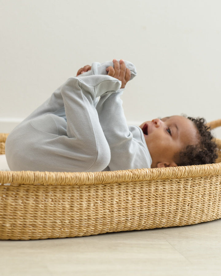 Quincy Mae Baby Wrap Top + Footed Pant Set || Sky