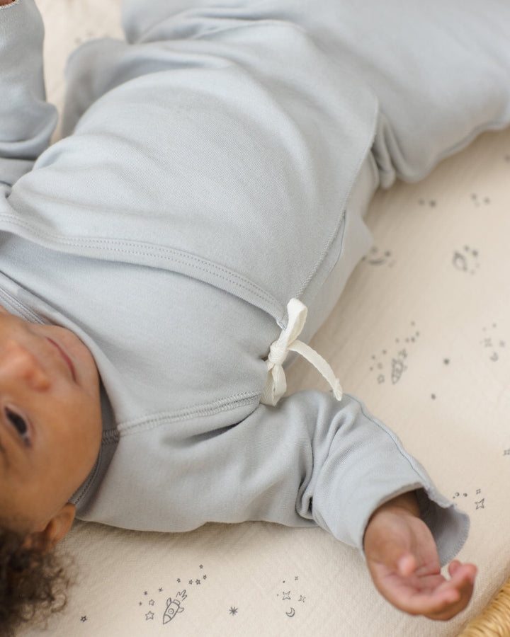 Quincy Mae Baby Wrap Top + Footed Pant Set || Sky