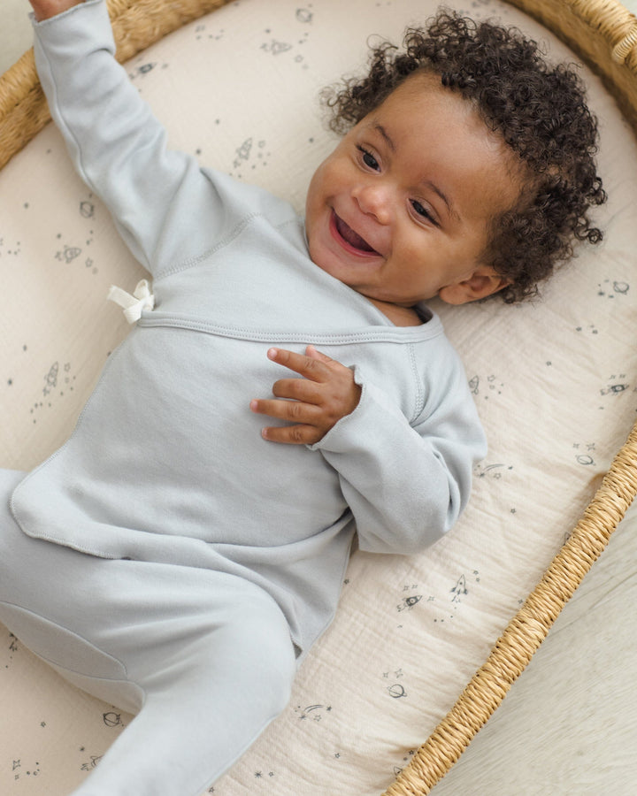 Quincy Mae Baby Wrap Top + Footed Pant Set || Sky