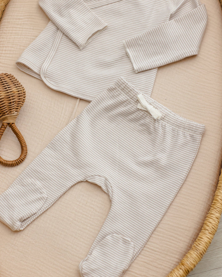 Quincy Mae Baby Wrap Top + Footed Pant Set || Sky