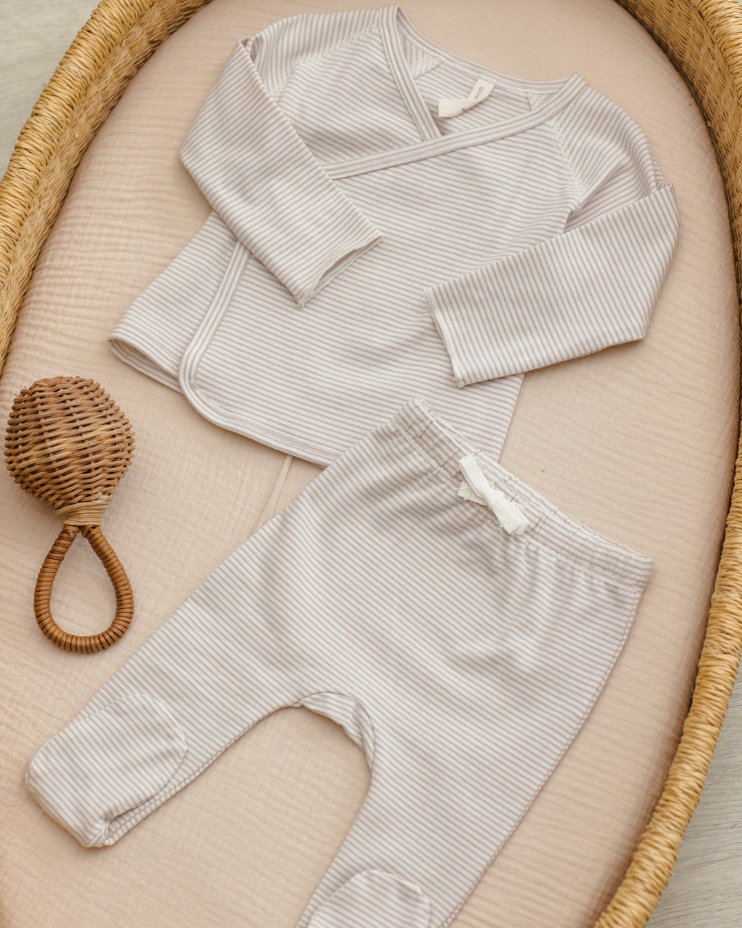 Quincy Mae Baby Wrap Top + Footed Pant Set || Sky