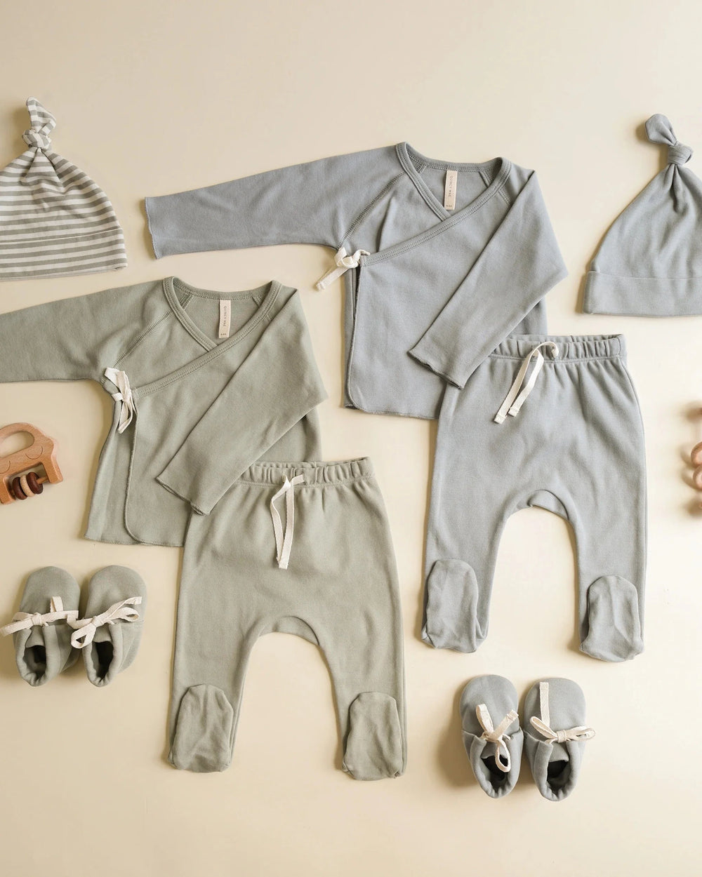 Quincy Mae Baby Wrap Top + Footed Pant Set - Steel Blue