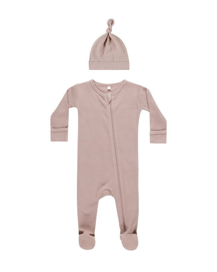 Quincy Mae Bodysuit Waffle Sleep Set - Mauve