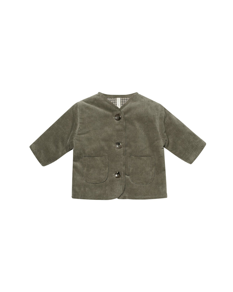 Quincy Mae Coats & Jackets Quilted V-Neck Button Jacket - Forest