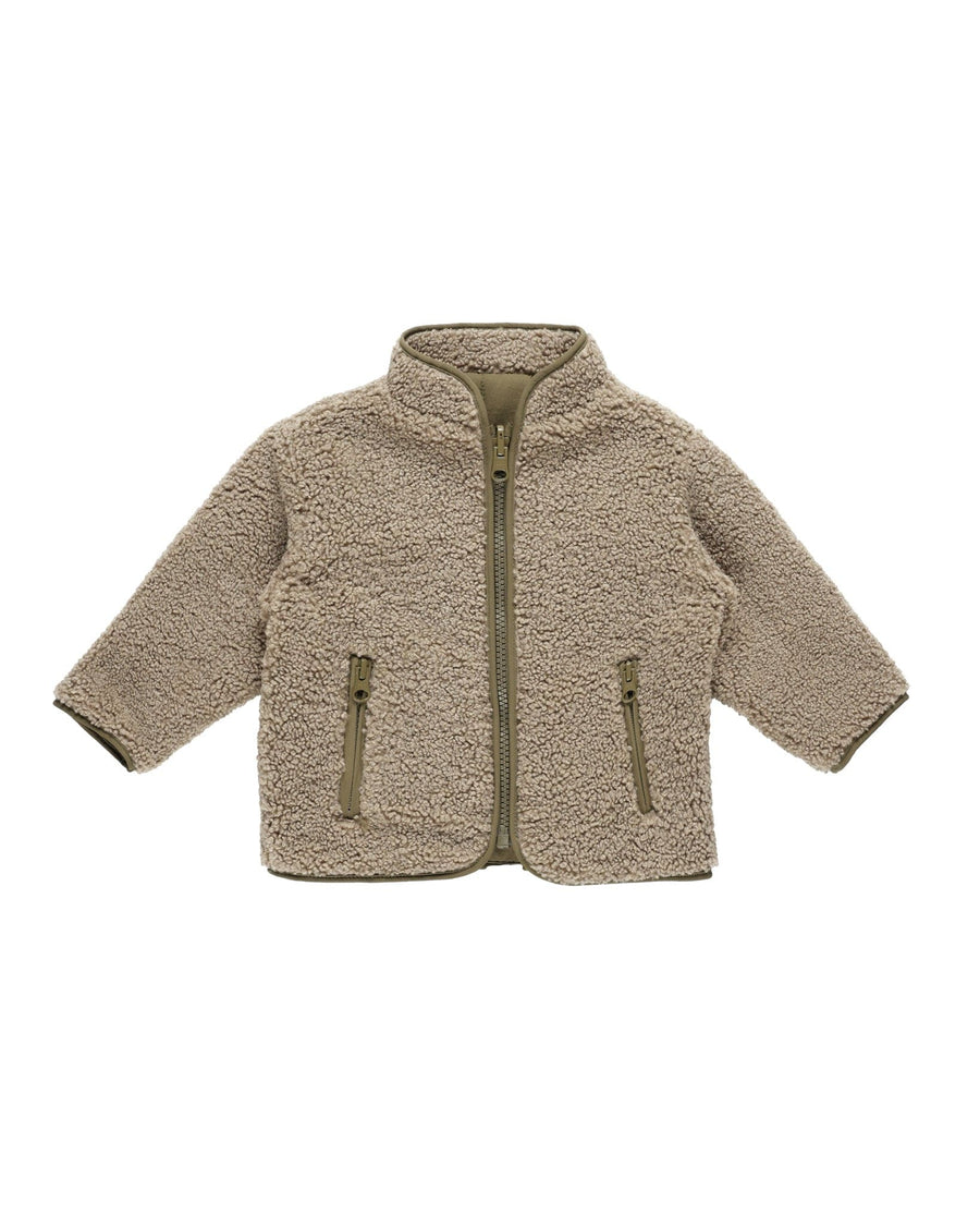 Quincy Mae Coats & Jackets Shearling Zip Jacket - Olive