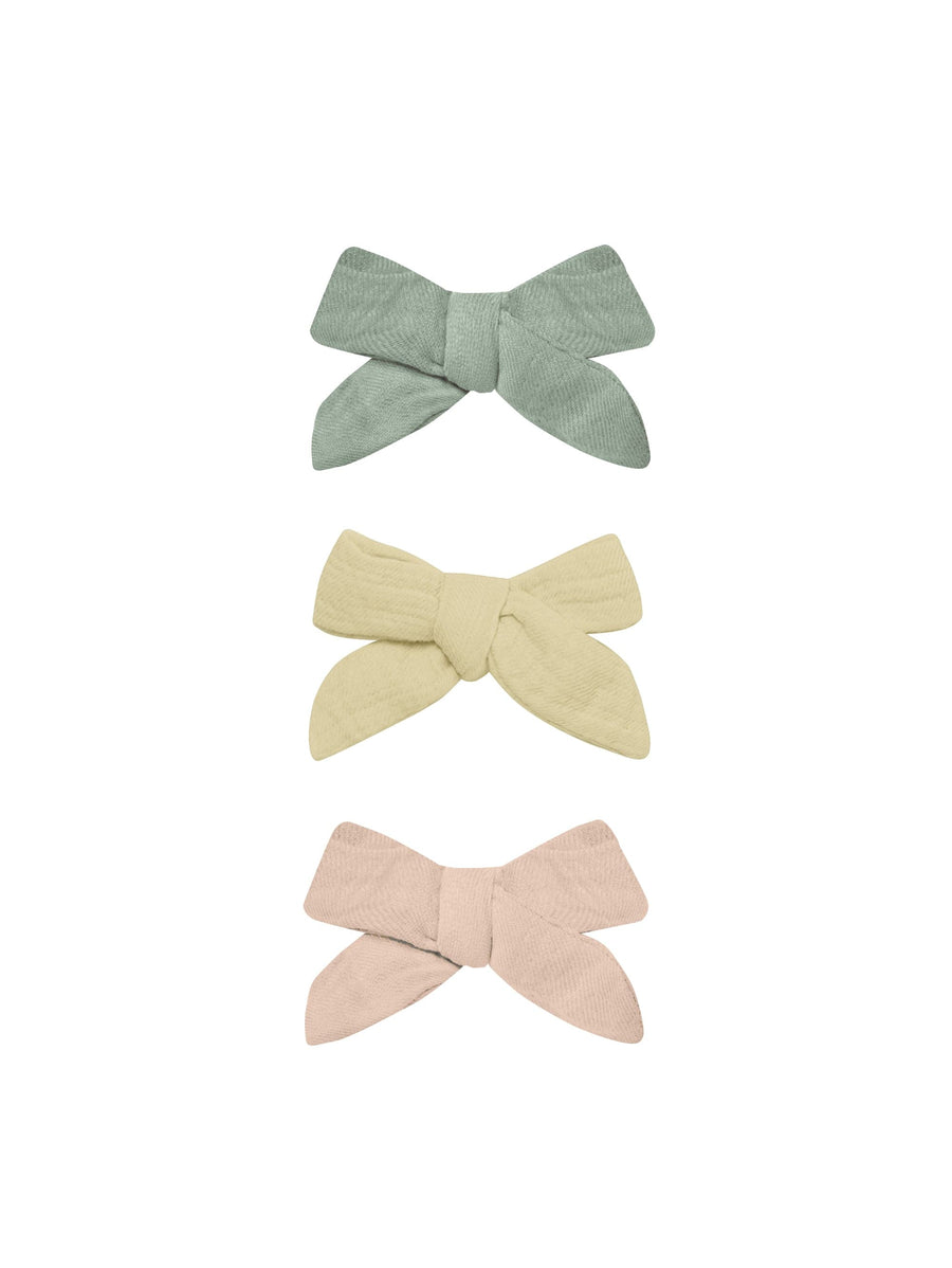 Quincy Mae Hair Accessories Bow W. Clip, Set Of 3 - Sage, Yellow, Melon