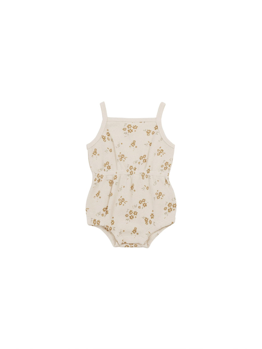 Quincy Mae Jumpsuits & Rompers Waffle Cinch Romper - Honey Flower