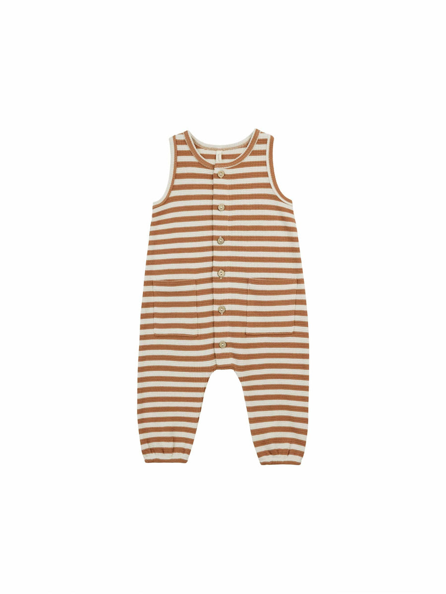 Quincy Mae Jumpsuits & Rompers 0-3m Waffle Jumpsuit - Clay Stripe