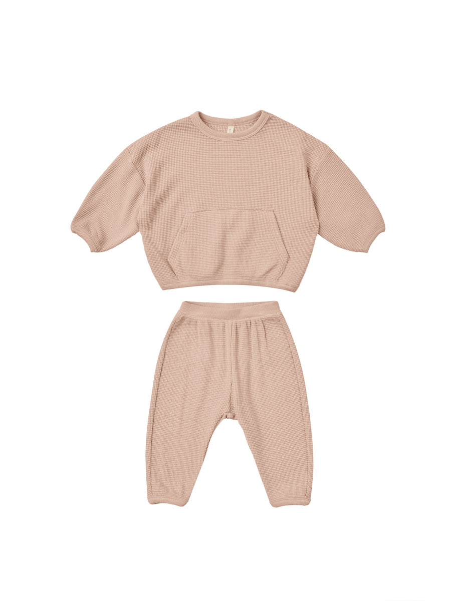 Quincy Mae Jumpsuits & Rompers Waffle Slouch Set - Blush