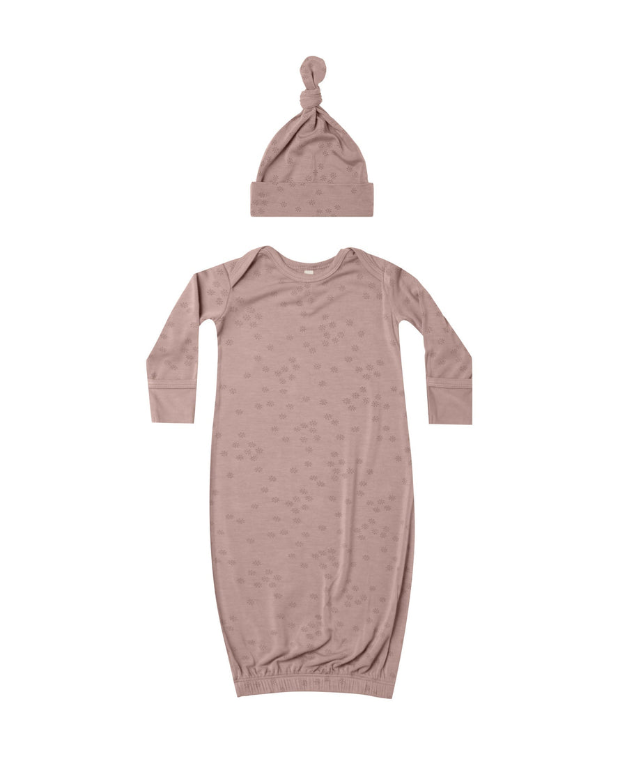 Quincy Mae Newborn Gown Bamboo Baby Gown and Hat - Mauve Bloom
