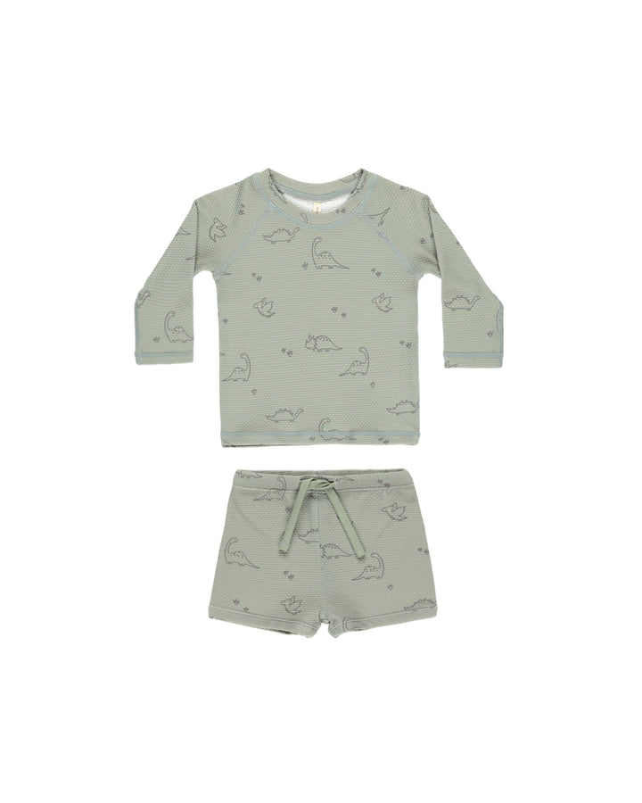 Quincy Mae Swimwear Finn Rashguard + Short Set - Dino