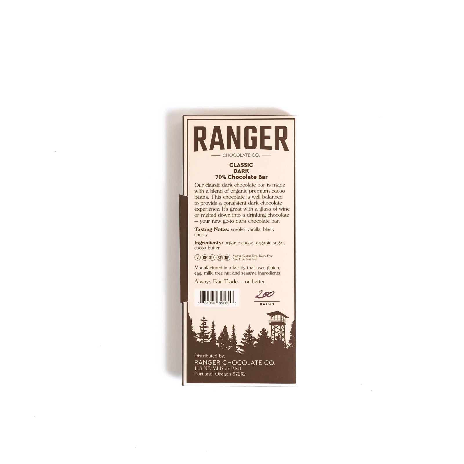 Ranger Chocolate Co. Treats Classic Dark Chocolate Bar, 70% Cacao