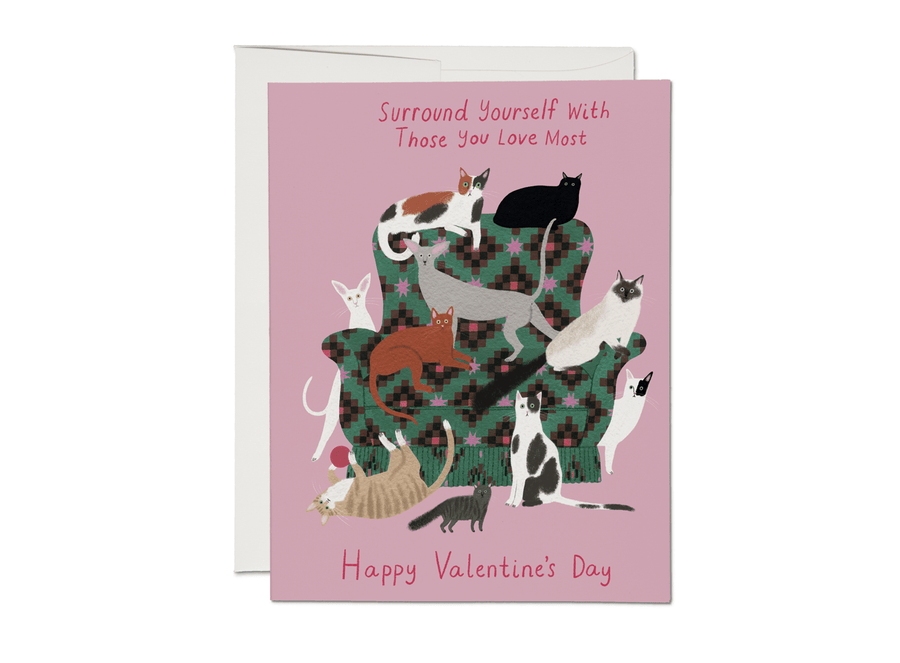 Red Cap Cards Card Surround Yourself Cats Valentines Card