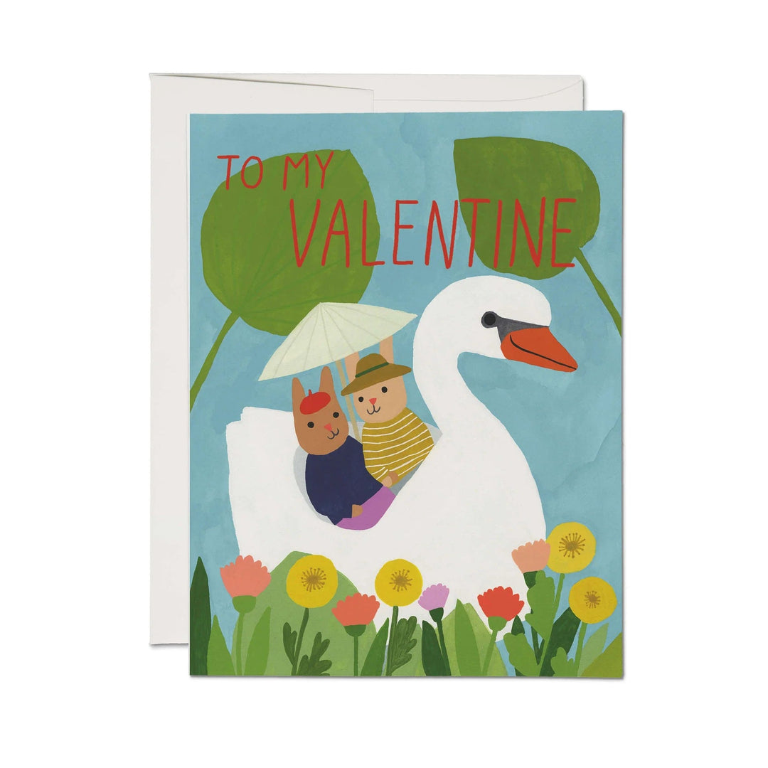 Red Cap Cards Card Swan Lake Valentine Card